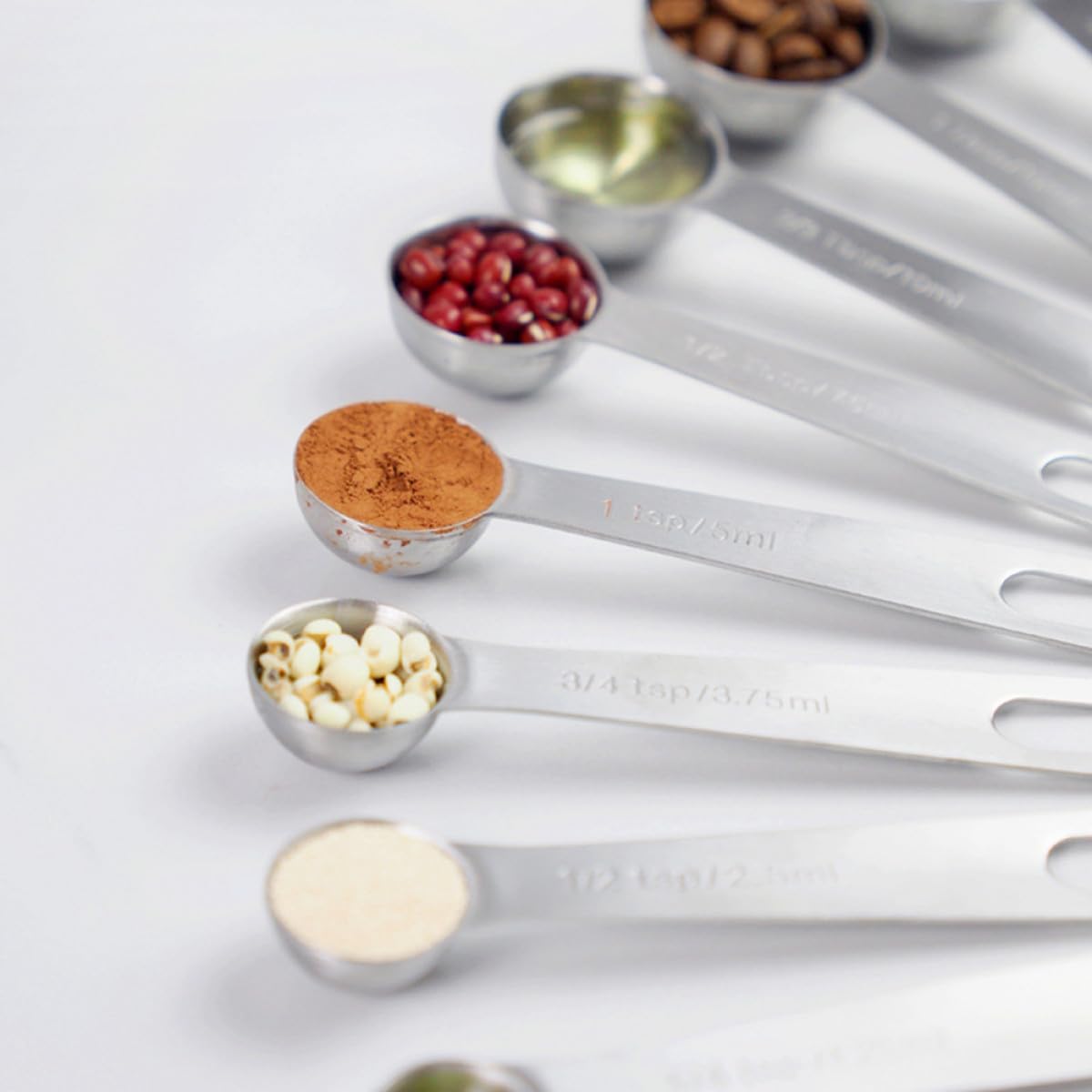 Juego de Cucharas Medidoras Convenientes para Almacenar y Transportar 11 Piezas Redondas de Acero Inoxidable Plateadas para Utensilios de Cocina