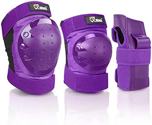 JBM Adult/Youth Knee Pads Elbow Pads and Wrist Guards Full Protective Gear for Skateboarding Skate Inline Riding Beginner Scooter Roller Skater (Purple, Adult )