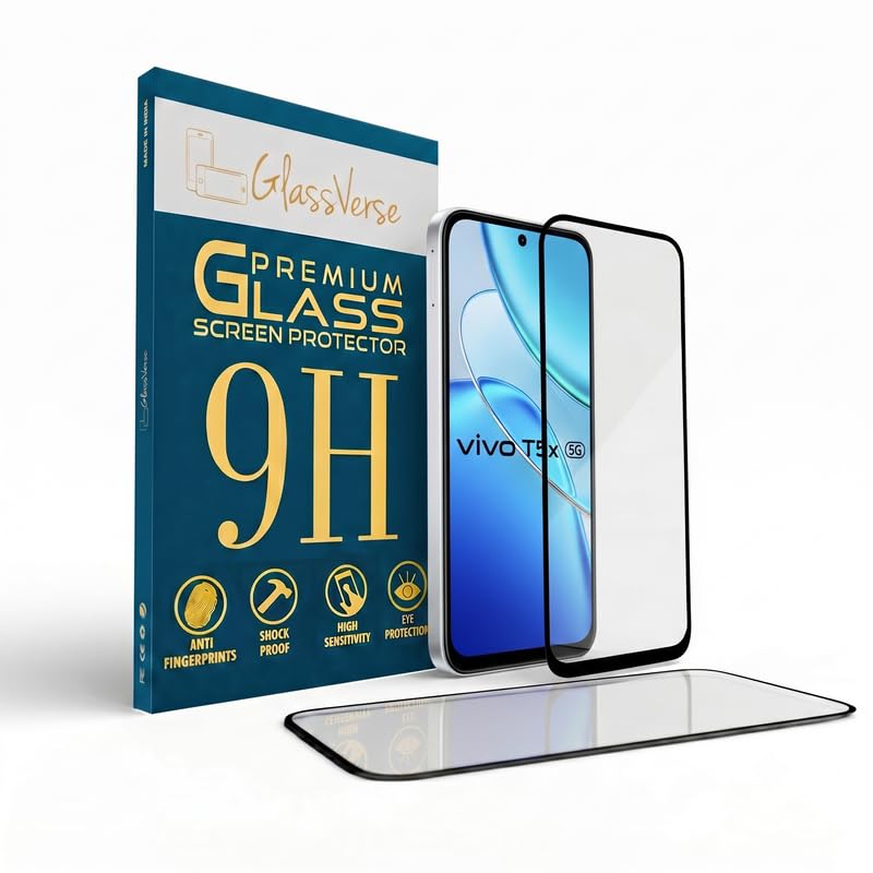 Image of GlassVerse Toughened Oleophobic Tempered Glass For Vivo T5x (Pack Of 2) with Free Installation Kit. Full screen Coverage - 6.76 inch
