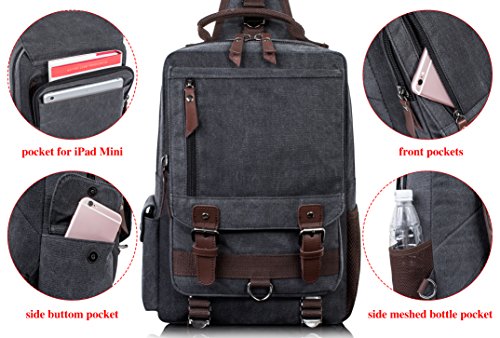 H Hikker-Link Canvas Messenger Bag Crossbody Shoulder Backpack Sling Bag Rucksack Daypack Casual Travel School Dark Blue Large #TOP2