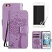 Produktbild OYIME für iPhone 7 Plus/iPhone 8 Plus Hülle Leder Klappbar und Display Schutz Folie, Lila Katzen und Baum Muster Handyhülle zum Klappen Dünn Magnet Vollschutz Klapphülle Original Flip Case Full Cover
