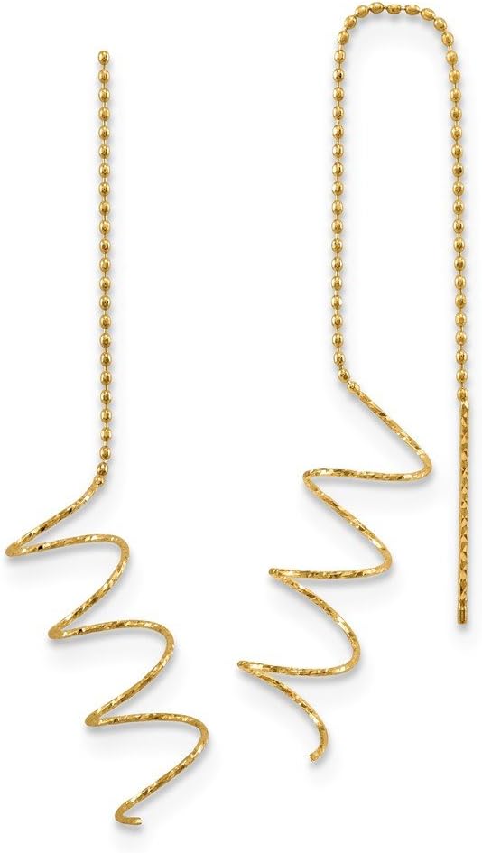 Solid 14K Yellow Gold Polished Diamond-cut Spiral Threader Earrings