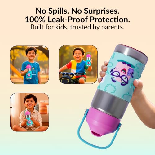 Image of Rabitat Insulated Water Bottle Stainless Steel Kids 410ml | 20 Hours Hot & Cold | School Bottle for Boys & Girls | Leakproof, BPA Free, Food Grade SS304 | 2 Year Warranty | Chatter Box