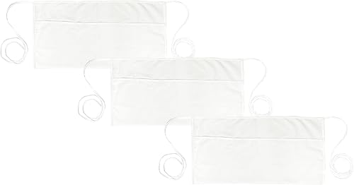 PLOYMONO Delantal de cintura con 3 bolsillos, paquete de 3 unidades, delantal corto para camarero blanco