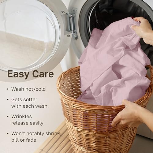 Image of Soft Natural 100% Cotton Sateen Twin XL Bedsheets, 3 Pc Set, Pink
