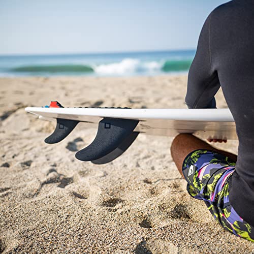 Surf Squared Twin Fin Set + Trailer Fin (2+1 Fins) - Solid Fiberglass For Lightweight Durability & Top Performance - Compatible With Futures Single Tab Surfboards, Shortboard, Fish - Black #TOP2