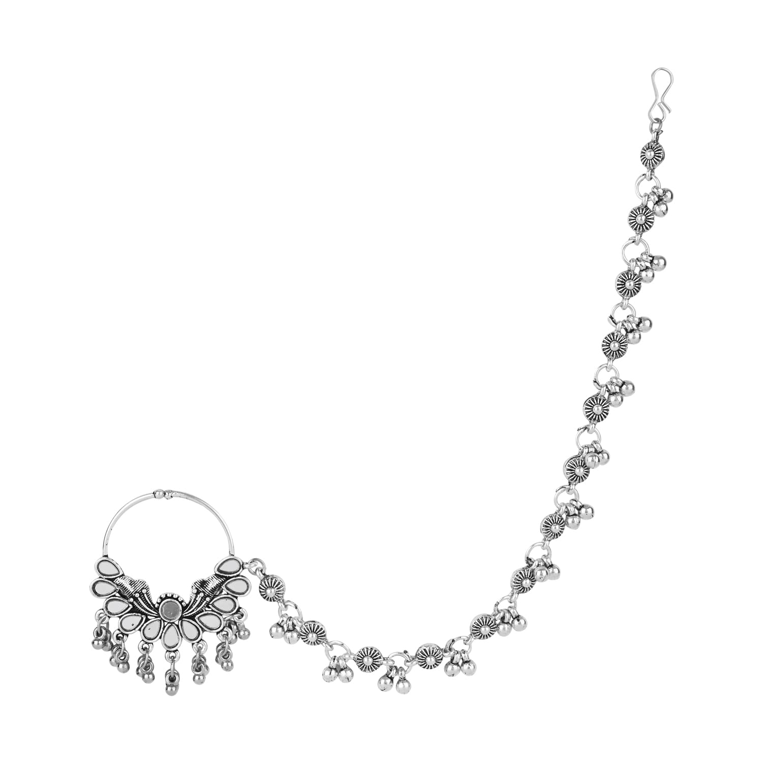 I Jewels Navratri Ethnic Silver Oxidised Non Piercing Ghungroo Nose Ring With Chain For Woman (Style 4) (B0DDH5ZWMF) Amazon Price History, Amazon Price Tracker