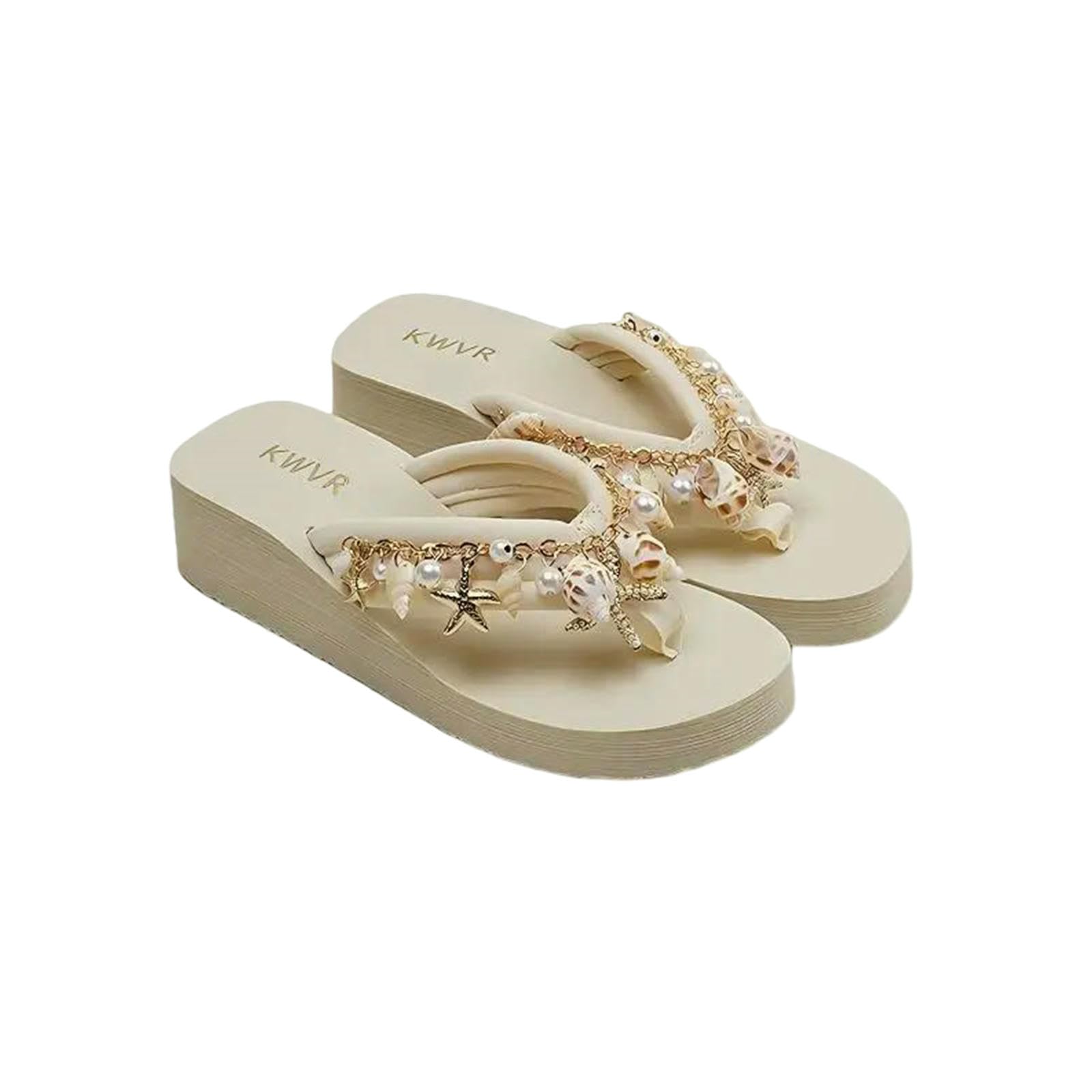 Gyios Flip Flops Men Sponge Cake Thick Sole Summer Women's Versatile Conch Anti-slip Sandals Beach Shoes-beige Conch-35