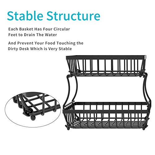 Apsan 2 Tier Countertop Fruit Basket Bowl For Kitchen, Bread Vegetable Fruit Basket Bowl Stand Detachable Metal Rectangular Wire Basket, Black Medium #TOP3