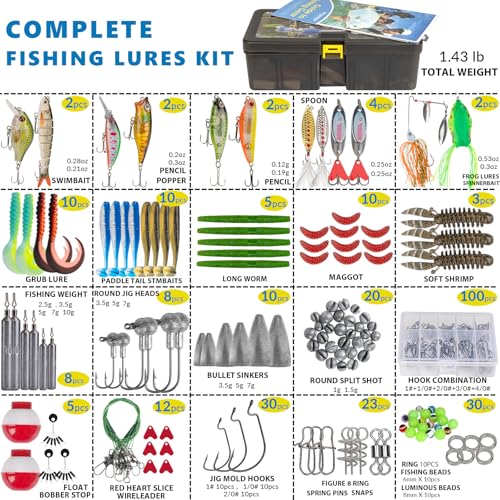 THKFISH Angelköder-Set, 299 Stück Angelzubehör Ausrüstung, Angelset Angelsachen Angelkoffer Köderbox mit Angel Zubehör Köder Angelhaken Angelblei Spinnköder