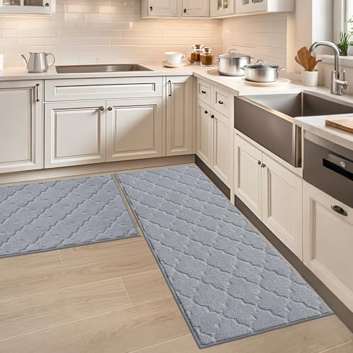 Cosy Homeer Alfombra De Cocina Antideslizante Lavable, Set De 2 Unidades 61 X 90 Cm 61 X 152 Cm , Alfombra Para Pasillo Y Cocina, Ideal Para Sala De Estar, Gris