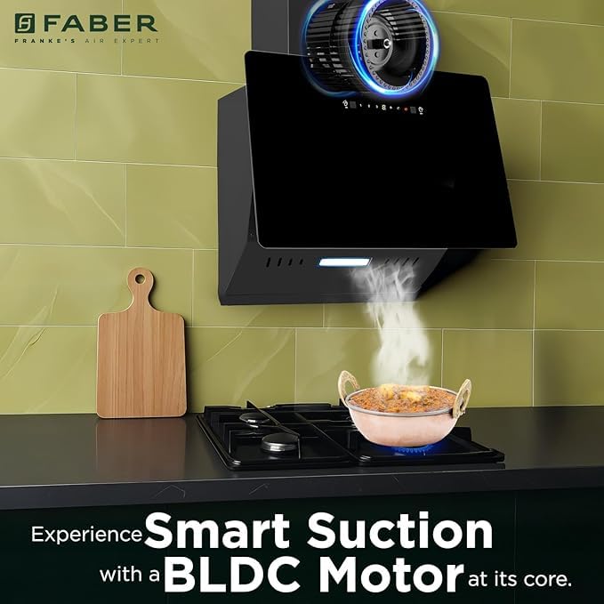 Image of Faber Hood Trendy 60cm 1500 m /hr BLDC Autoclean Slant Shape Chimney | Built In Oil Collector | Touch & Gesture Control | 12Yr Motor,2Yr Comprehensive Warranty by Faber | TRENDY IN BLDC HCSCFL BK 60