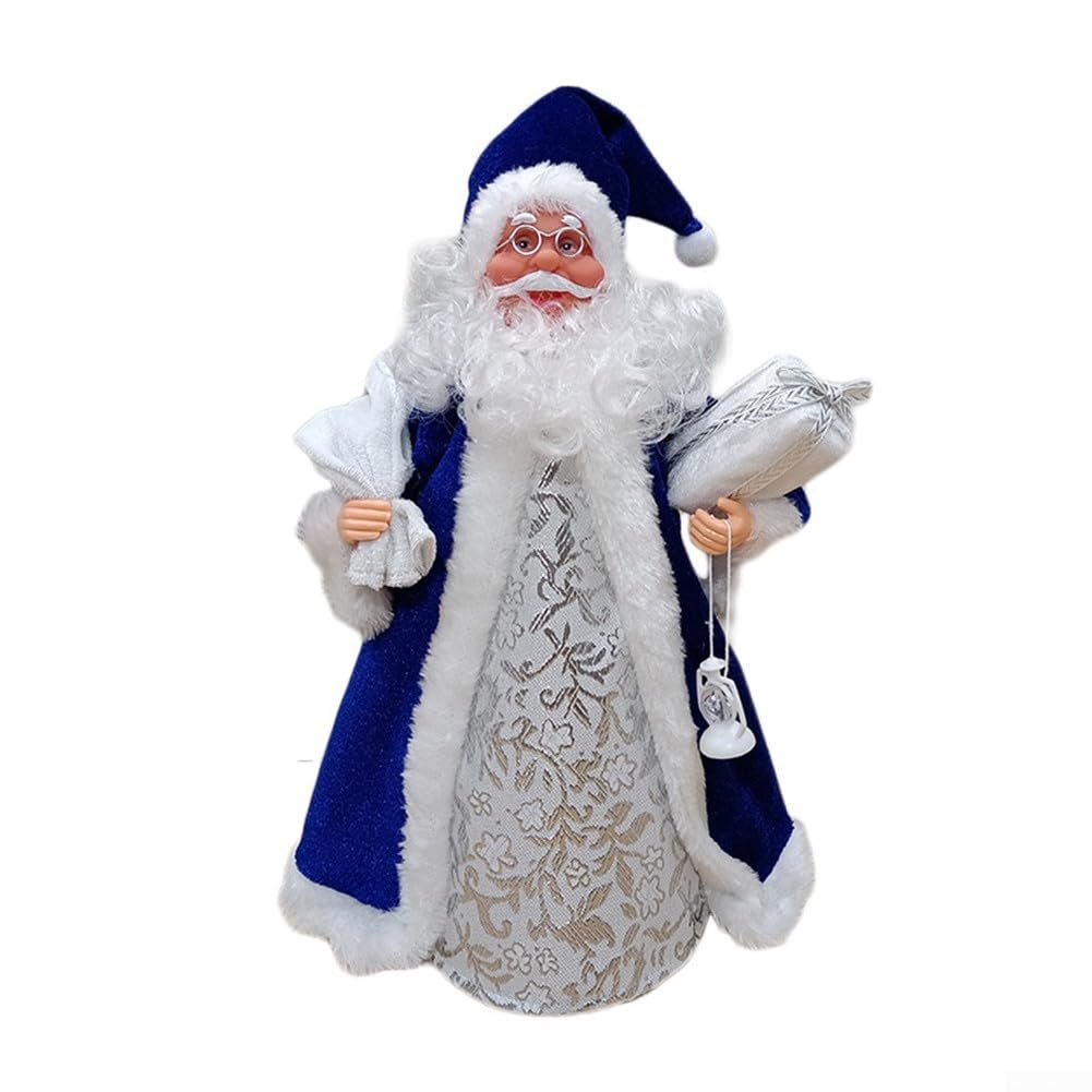 Hasaller Santa Claus Doll - Standing Santa Figure, 30cm, Blue and White, Christmas Decoration, Father Christmas Ornament for Indoor/Outdoor, Home/Office Party Decor