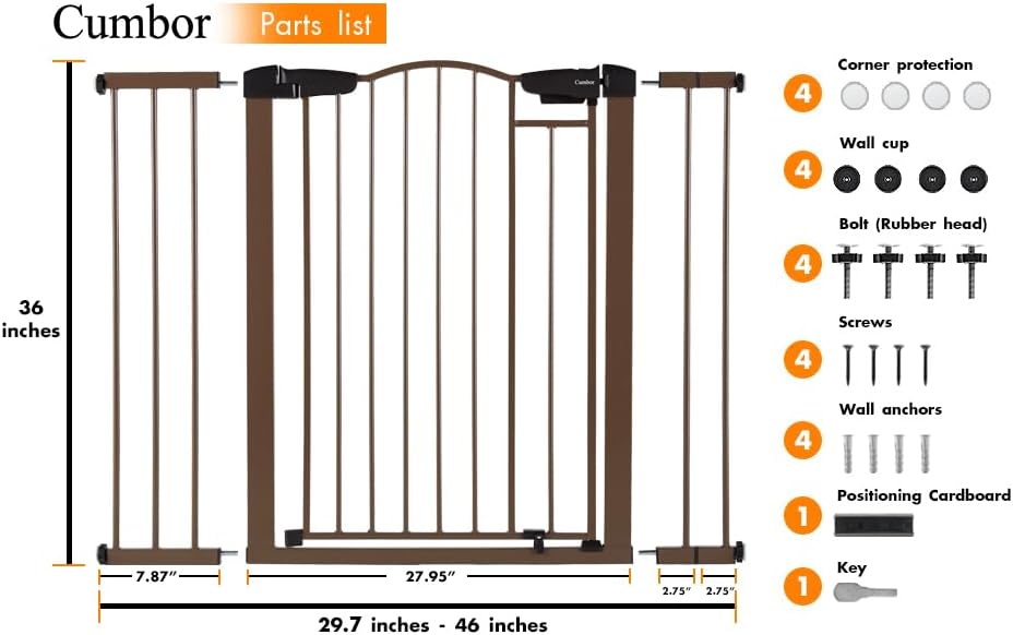 Miniatura 7 de Cumbor Puerta de bebé extra alta de 36 pulgadas, 29.7 a 46 pulgadas de ancho para escaleras, fácil instalación, puertas de perro montadas a presión