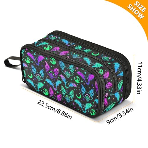Image of ZAZYXTJ Magic Bat Large Capacity Pencil Case 3 Compartment Pen Pouch Storage Canvas Makeup Bag for School Office Teen Girl Boy Men Women