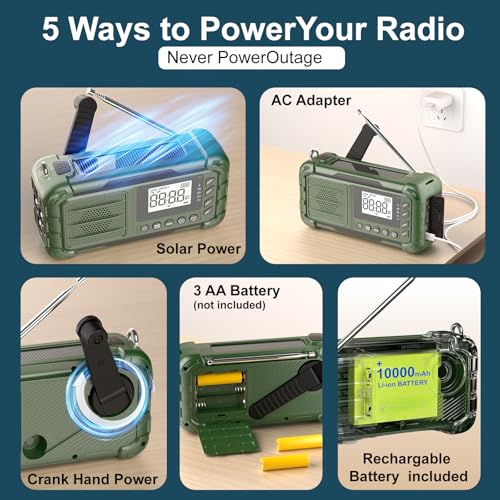 Emergency NOAA Weather Radio, 10000mAh, Solar Hand Crank Radio with AM/FM - Image 4