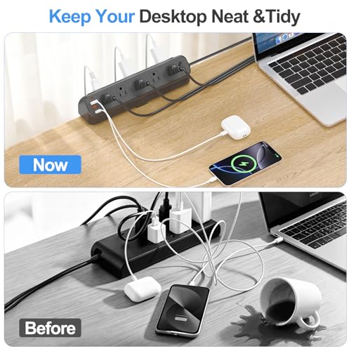 Image of BEVA Desk Clamp Power Strip 6FT, Desk Edge Mount Extension Cord with 10 Outlets, 20W Fast Charging Station, PD 20W USB C Ports, Fit 1.96 inch Tabletop Edge, Etl List
