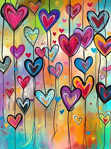 VAIIEYO 5D Diamond Art Kits for Adults Heart Shape, Diamond Painting Oil Painting, Paint by Numbers Oil Painting Full Drill Round Rhinestone Craft Canvas for Home Wall Decor Gift 12x16 inch