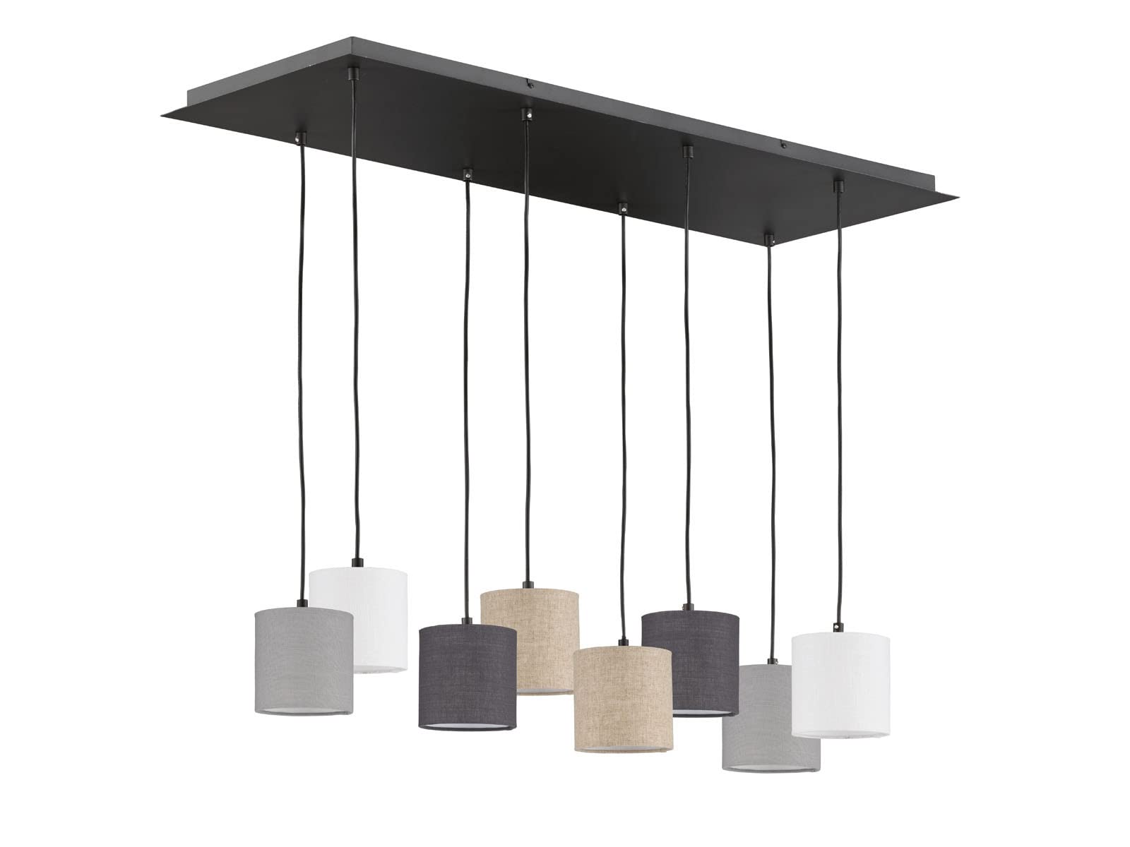 Fischer & Honsel Pendelleuchte, Isko | sandschwarz| Stoffschirm| sandfarben, hellgrau, grau, weiß - Leinen -|L: 115 cm, B: 38 cm, A: 140 cm| 8x E14 max. 25 Watt exkl. Leuchtmittel |