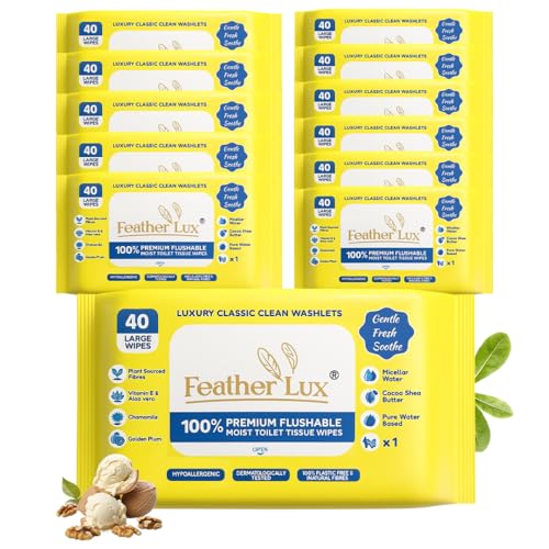 Wipes for Adults Flushable Toilet 12×40 Cocoa & Shea – Biodegradable Micellar Wet Wipes with Aloe Vera & Vitamin E, Extra Large Soft Moist Toilet Tissue for Sensitive Skin & Everyday Bathroom Hygiene