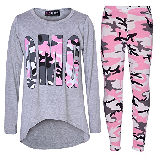 Girls Top Kids Designer's OMG Camouflage Print Shirt Tops & Legging Set 7-13
