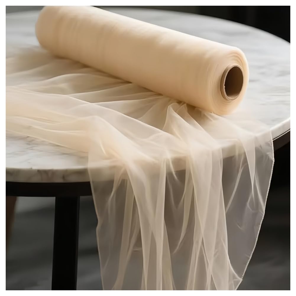 Tüllstoff Hochzeit Vorhang Deko Hochzeitsbogen-Vorhang Tüll Stoffe Weicher Dekostoff Drapierstoff für Hochzeits Hintergrund Zeremonie Tischdeko Party Kleid Tüllrock Champagner 75cmx50m