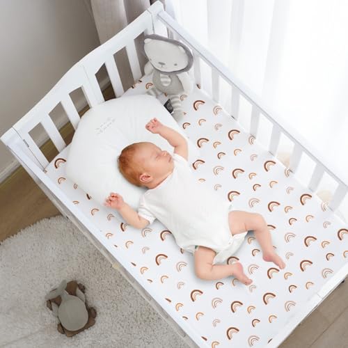 Image of PHF 3 Pack Soft Mini Crib Sheets, Rainbow Silky Pack N Play Sheets for Baby Boys Girls, Universal Fit for Pack N Play, Playard, Portable and Mini Crib Mattresses, Rainbow
