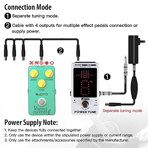 Image of JOYO Tuner & Power Supply Guitar Pedal, 8 Isolated DC 9V Outputs (2x500mA + 6x100mA), Chromatic Tuner with Large LED Display, True Bypass (JF-18R)