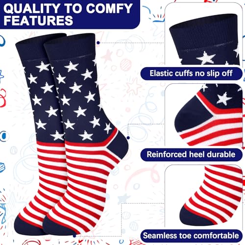 6 Pairs American Flag Socks USA Socks 4th of July Socks for Men Patriotic Flag Socks Novelty Crew Socks Red Blue and White Stars and Stripes Dress Socks USA Gifts for Foreigners4