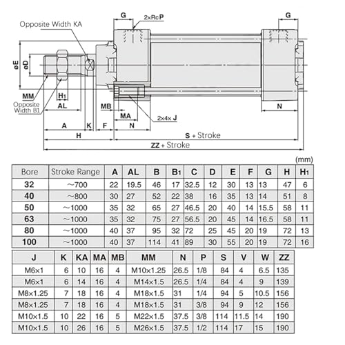 Cylindre MBB MDBB 32-75Z double effet pneumatique à course intermédiaire - 7