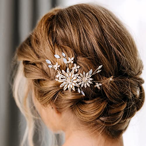 AW BRIDAL Bridal Hair Comb Ivory Flower Wedding Hair Comb Bridal Headpiece Hair Pieces Bridal Hair Accessories for Women Girls (Gold)