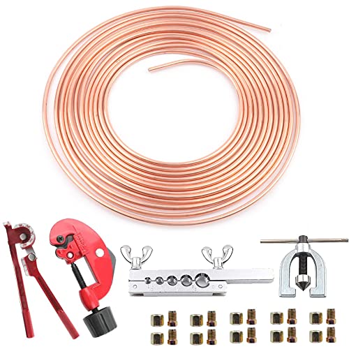 finoki Kit de tubos de freno Bobina de tubo de rollo de automóvil de 25 pies Herramienta de abocardado Doble Accesorios de reparación de líneas de Frenos automotrices