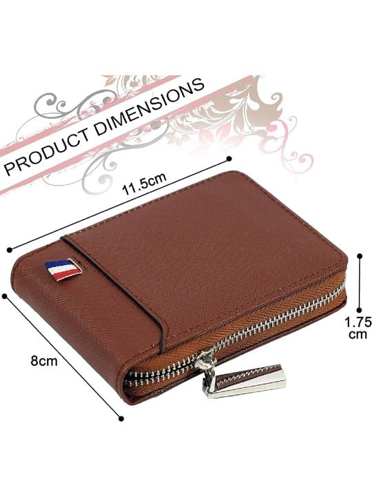 Image of Compact RFID Protected Card Wallet with Expandable Slots Zipper Closure and Currency Pocket (Brown)