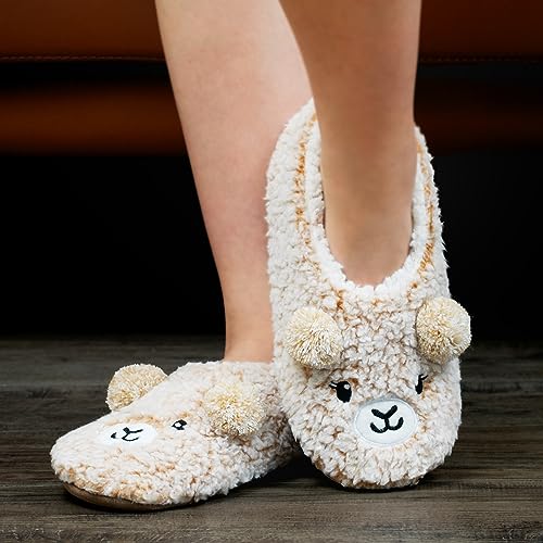 Image of Cozylook Cute Animal Slippers for Women and Kids Fuzzy Non Slip Soft Sole | Warm plush lining, gripper dots, playful animal details, machine wash cold, toddlers teens and adult women, indoor use
