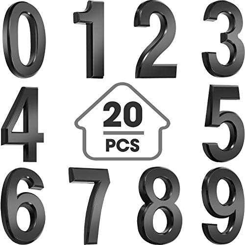 Image of 20 Pieces House Numbers Mailbox Numbers 0-9, 3D Door Address Numbers Self Adhesive Mailbox Numbers Sticker or House, Apartment, Office, Hotel Room, Mailbox Signs (Black, 2.76 Inch)