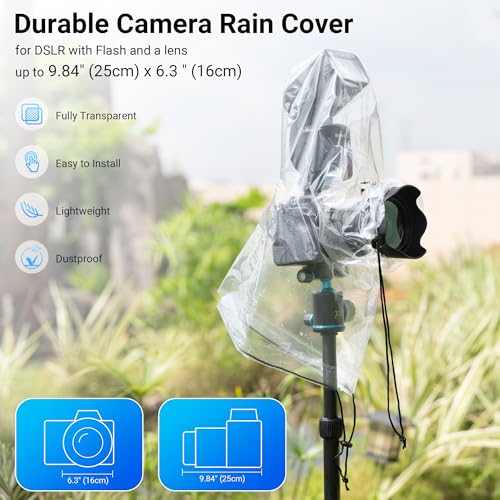 Image of 2 Pack Camera Rain Cover with Flash Clear Dust Proof Sleeve Protection for Canon EOS 4000D 1200D 90D 80D 77D 70D 5D 6D 7D Mark II R10 R7 R5 R6 Rp R Rebel T8i T7i T7 T6i SL3 SX70 SX60 HS