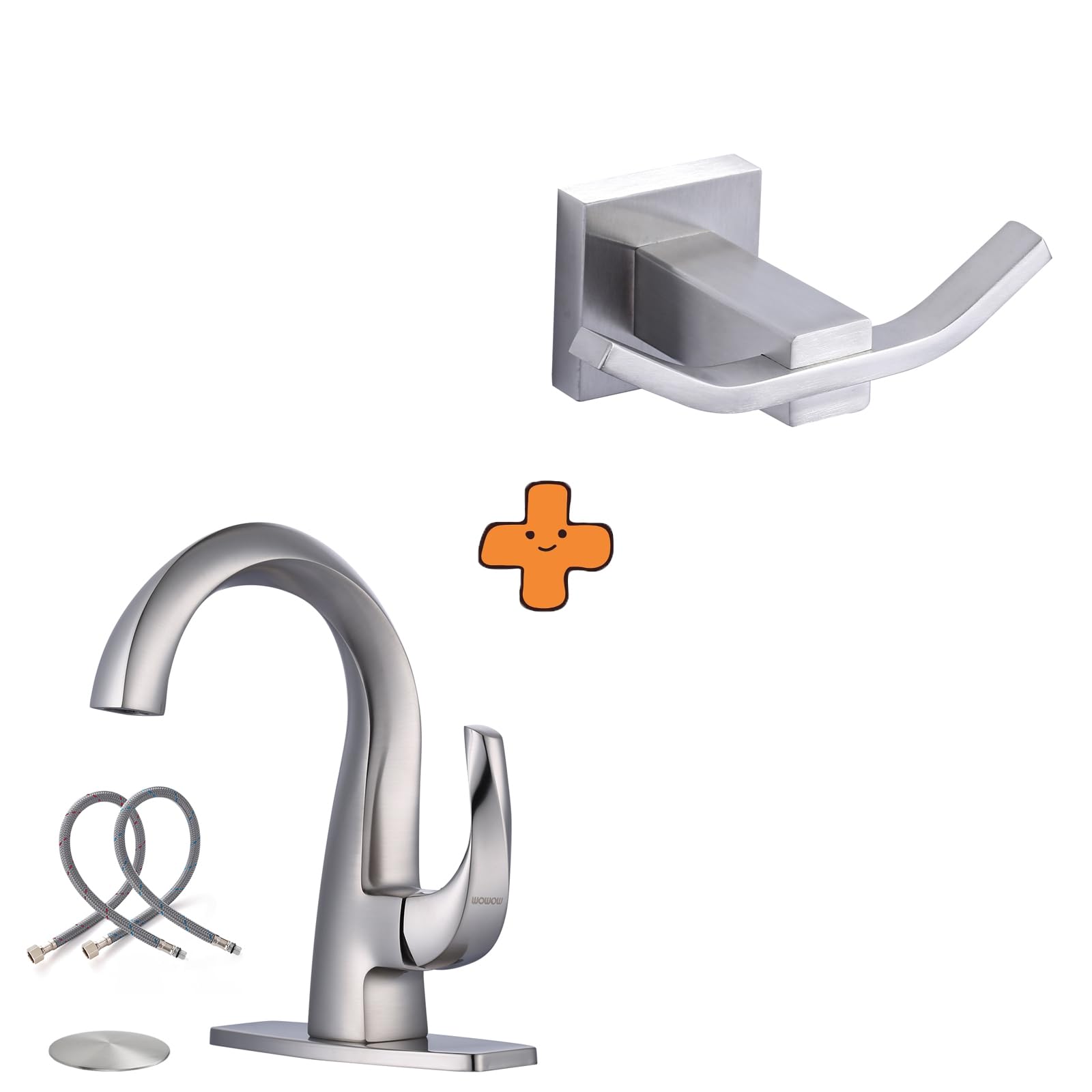 Jnfidosr Single Handle Bathroom Faucet, 1 Hole, High Arc, Brushed Nickel And Towel Hooks For Bathrooms Brushed Nickel, Sus304 Stainless Steel Coat Hook, Bathroom Robe Towel Holder