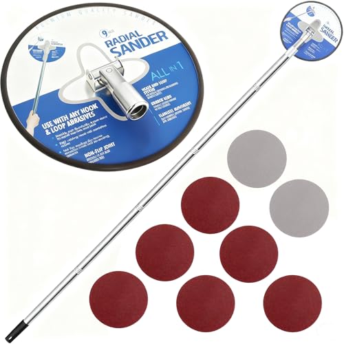 Vurlexat Juego de lijadora radial para paneles de yeso, 85 pulgadas de altura máxima con 8 postes de extensión, lijadoras de yeso de rotación de 360 grados con 6 hojas rojas y 2 hojas blancas para