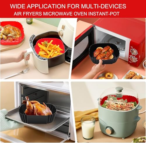 Image of Silicon Air Fryer Liners I Square Silicone Basket Baking Tray I Pot with Ear Handles I Nonstick Reusable Heat Resistant I Cooking Oven Insert Accessories-(Multicolor-SILICON SQUARE-Pack of 1)