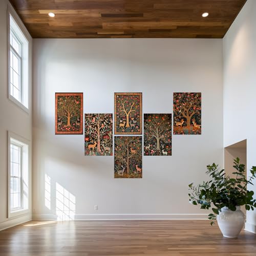 Image of SiddArtify Bohemian Floral Tree of Life Art Print Set - 300GSM Board - 12x18 Inch - Pack of 6 Wall Room Decoration art Poster Prints