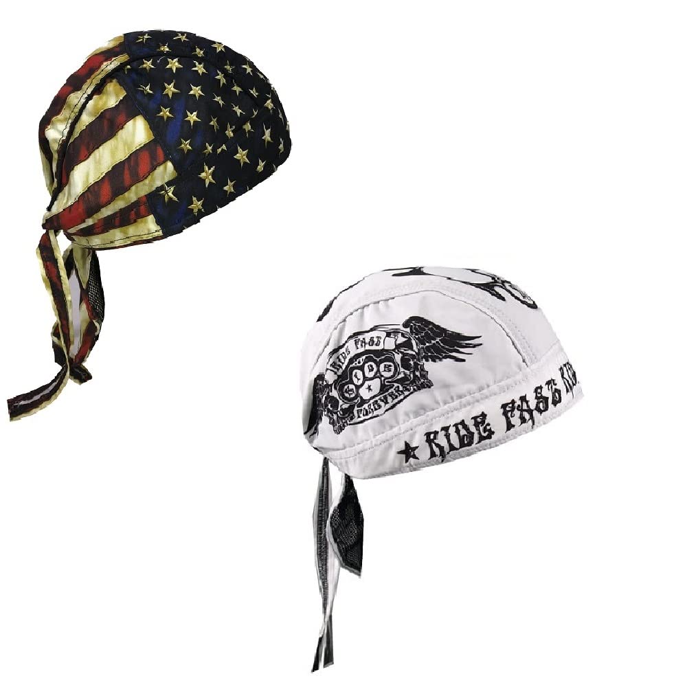 Lot or Set of 2 White Black Ride Fast Forever and Distressed USA American Flag Patriotic Retro America