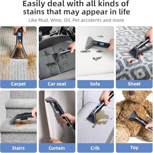 Slevoo 450W Polsterreiniger Gerät, Inklusive Reinigungslösung, Tragbarer Teppich- und Polsterreiniger, Kraftvoller Nasssauger mit Zubehör für Haustiere, Teppiche und Sofas