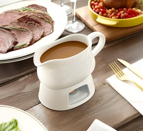 image for Kook Gravy Boat & Warmer, Ceramic Serving Dish, Dispenser with Warmer 