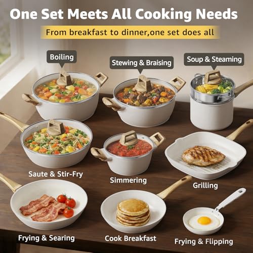 Image of 25Pcs Pots and Pans Set Non Stick, Ceramic Cookware with Titanium-Reinforced Nonstick Coating, PFAS-Free & Induction Ready, Long-Lasting Performance, Full Kitchen Set with 3 Casseroles