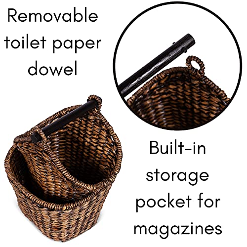Birdrock Home Seagrass Magazine And Bathroom Basket - Hand Woven Toilet Paper Holder With Pocket - Grey Wash - Stylish Decorative Design - Wooden Basket Décor - Dispenser #TOP5