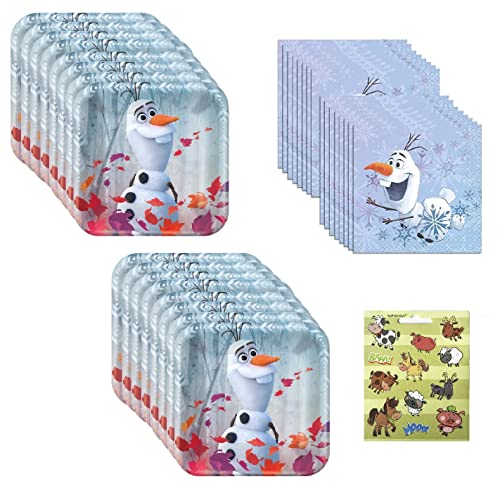 Frozen Olaf Birthday Party Supplies Bundle includes Dessert Cake Paper Plates and Napkins (Bundle for 16)