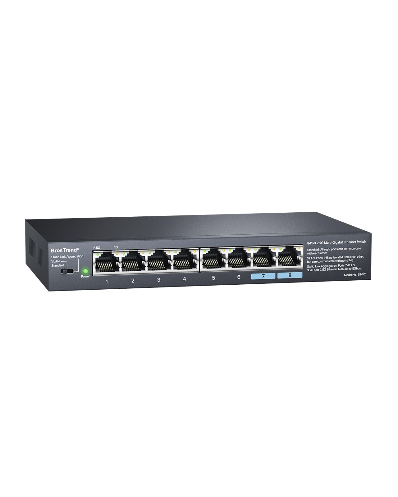 BrosTrend |5-Gigabit Netzwerk Switch 8 Port + Gaming PC & NAS Server + Statisch Link-Aggregation & VLAN