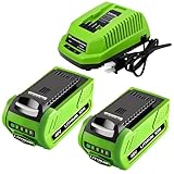 2Pack Upgraded 6000mAh 29472 Battery and 29482 Charger Replacement for Greenworks 40V Battery and Charger Combo Compatible with Greenworks 40Volt Lithium 29462 29252 20202 22262 G-MAX Tools (Green)