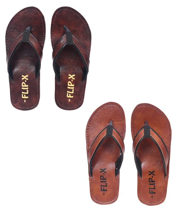 flip x men’s slippers combo pack (black faux leather & grey natural rubber) | comfortable wear flip-flops with tpr sole | casual, indoor & outdoor use