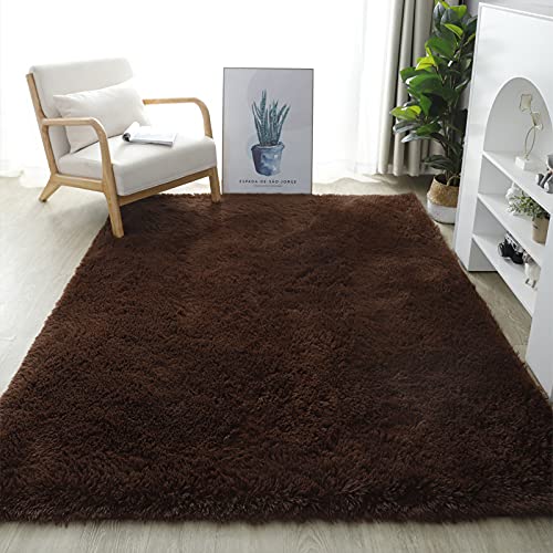 Rugs Living Room Large,Washable Grey Area Rugs for Bedroom, Anti Slip Modern Super Soft Thick Pile Small Fluffy Shaggy Rug Non Shedding,dark brown,60 * 110cm